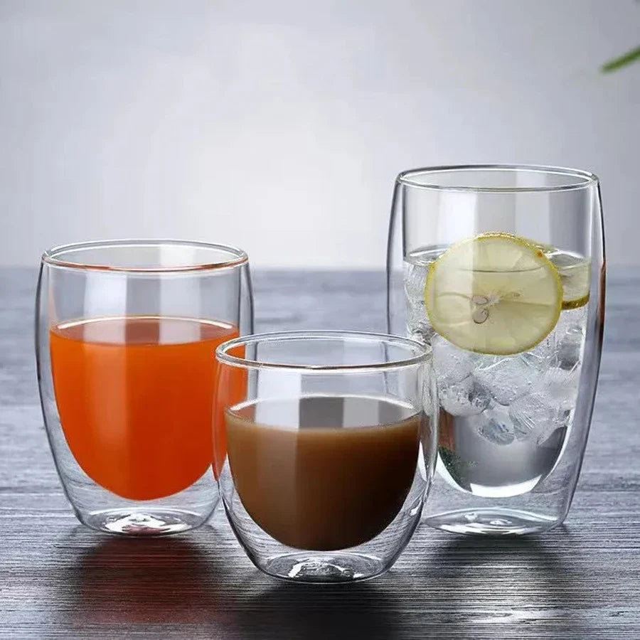 Double Wall Glass Cup – Heat Insulated, Transparent Handmade Drinkware – Mini Whisky Glasses and Espresso Coffee Mugs
