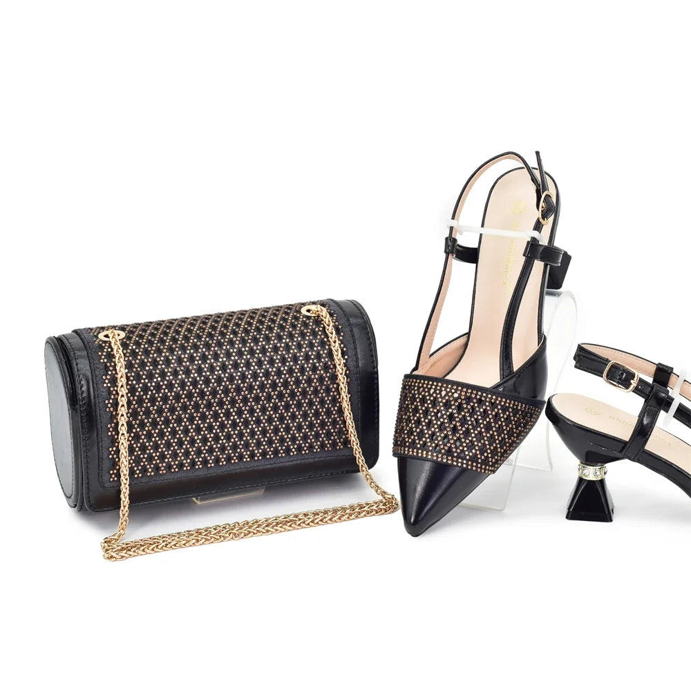 Women’s Rhinestone Italian Shoe & Bag Set - Elegant Matching Party Accessories