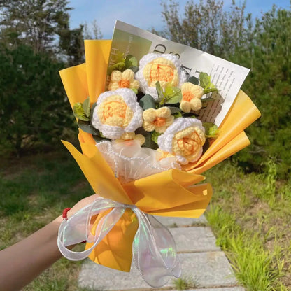 Knitted Sunflower Bouquet — Handmade Crochet Flowers for Valentine, Mother’s Day & Birthday Gifts
