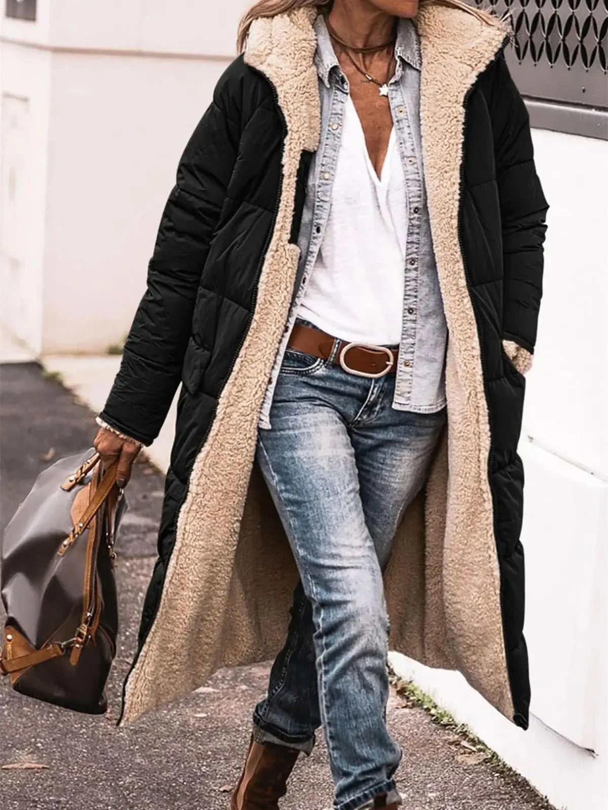 Women's Winter Hooded Quilted Jacket – Reversible Solid Puffer Coat, Thick Long Sleeve Casual Outerwear