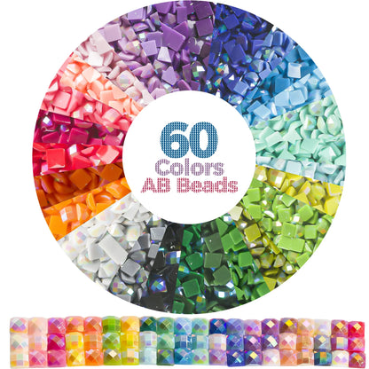 60 Colors Resin AB Diamond Beads – 2.5MM Square Drills for 5D Diamond Painting Accessories