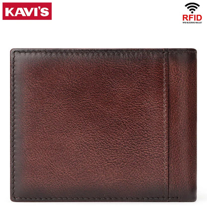 KAVIS Handmade Genuine Leather Men's Wallet RFID Blocking Card Holder with ID Window – Large Capacity Fashion Money & Card Storage Wallet