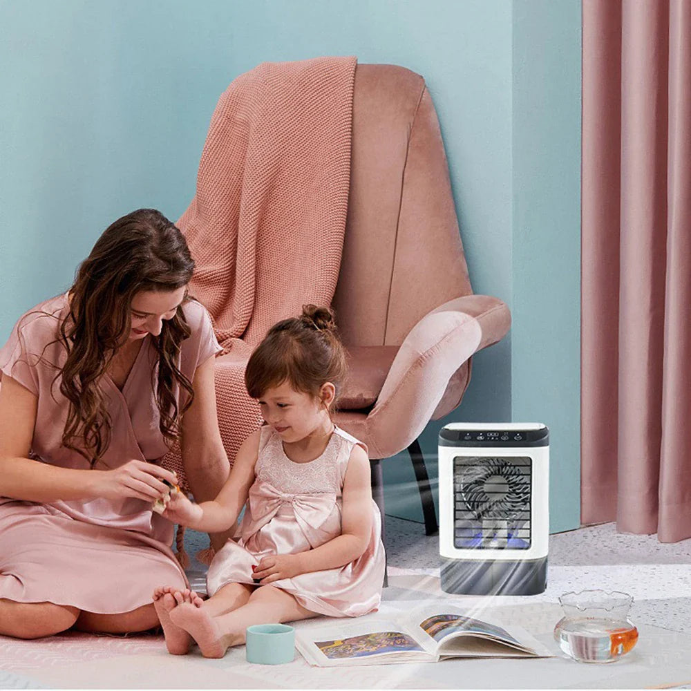 USB Portable Mini Air Conditioner Fan – 3-Speed Desktop Cooling Fan with LED Night Light, Air Cooler for Home, Office, and Camping