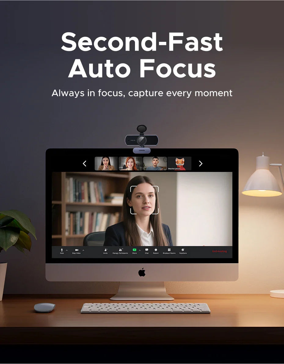 UGREEN 4K FHD 1080P 8MP Webcam – PDAF Auto Focus, Dual AI Noise-Cancelling Mics for PC, Zoom, Teams & Google Meet