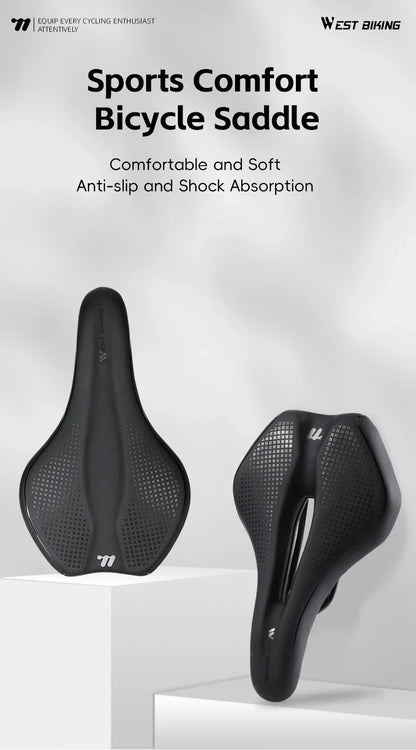 WEST BIKING Bicycle Saddle — Comfortable Hollow PU Leather Bike Seat | Wear-Resistant Road Cycling Cushion