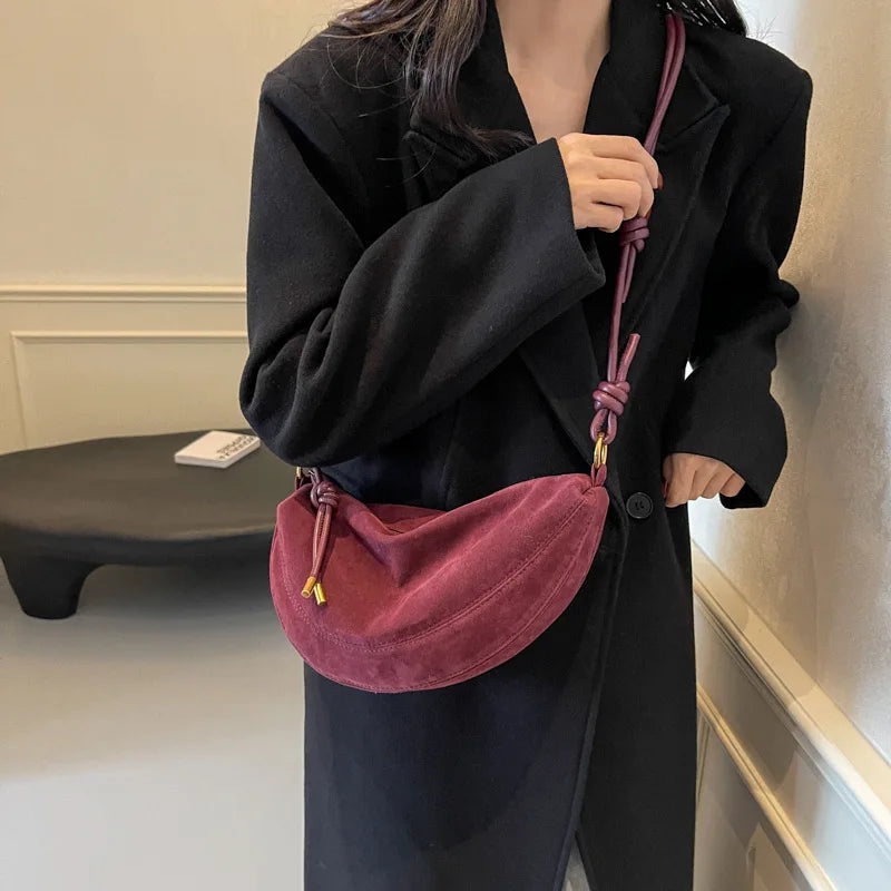 Faux Suede Women’s Shoulder Bag 2025 – Trendy Crossbody Underarm Dumpling Bag, Soft Suede Style Fashion Handbag