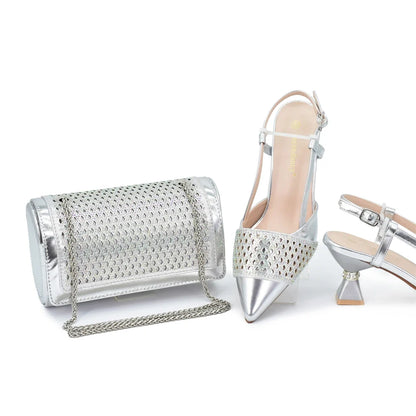 Women’s Rhinestone Italian Shoe & Bag Set - Elegant Matching Party Accessories