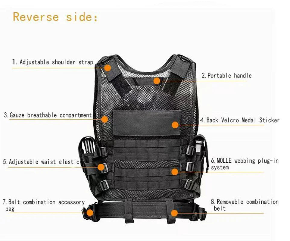 Adjustable Military Tactical Vest - Outdoor Molle Combat Body Armor for Security, Hunting, CS Game, and Airsoft Training