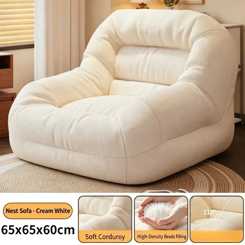 Olive Green Corduroy Bean Bag Sofa - High-Density Filling for Bedroom & Living Room Relaxation