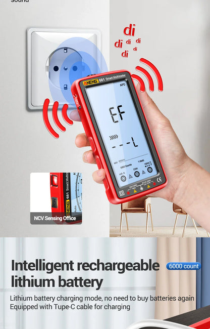ANENG 681 Rechargeable Digital Multimeter — Professional Non-Contact AC/DC Voltage & Current Tester with LCD Screen
