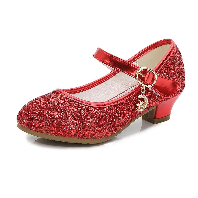Girls Princess High Heel Shoes - Purple & Red Leather Party Dress Shoes for Kids Weddings & Special Occasions