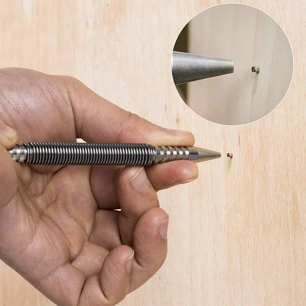 Hammerless Nail Set Spring Tool | Center Pin Punch | Spring Loaded Marking Carpenter Woodworking Drill Bit | Door Pin Removal Tool