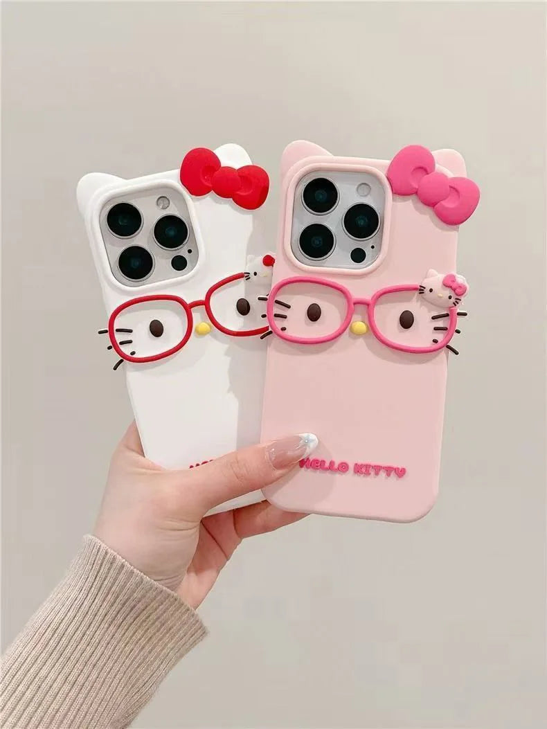 3D Glasses Cat Silicone iPhone Case — Cute Shockproof Phone Cover (Fits iPhone 4/4S/5/5S/SE/7/8/11–17 Pro Max)