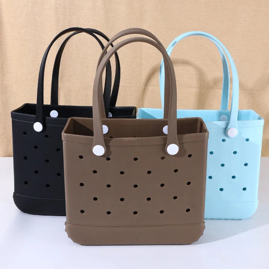 XL EVA Beach Bag – Waterproof Rubber Storage Basket, Fashion Solid Color Women’s Shoulder Tote for Travel, Shopping & Beach Use