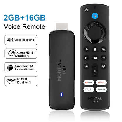 Mortal Q8 Android TV Stick Global Version – Android 14, 8K/4K Streaming, WiFi 6, Voice Remote, Netflix & YouTube Compatible