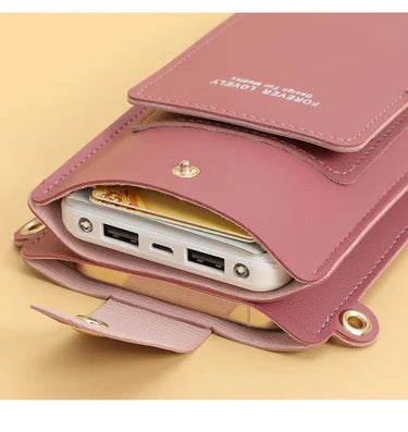 Women's Soft Leather Wallet Crossbody Bag – Touch Screen Phone Purse with Shoulder Strap