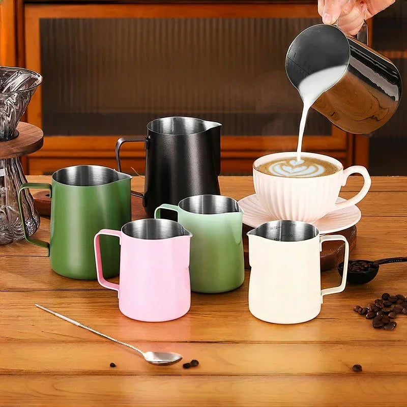 304 Stainless Steel Milk Frothing Pitcher with Measurement Scale – Barista Espresso Coffee Latte Art Jug for Café & Kitchen