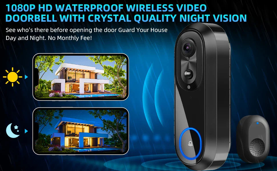 5G/2.4G WiFi 1080P Wireless Video Doorbell — Tuya App Smart Intercom, IP65 Waterproof, 7000mAh Battery