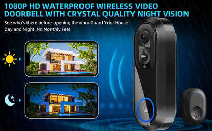 5G/2.4G WiFi 1080P Wireless Video Doorbell — Tuya App Smart Intercom, IP65 Waterproof, 7000mAh Battery