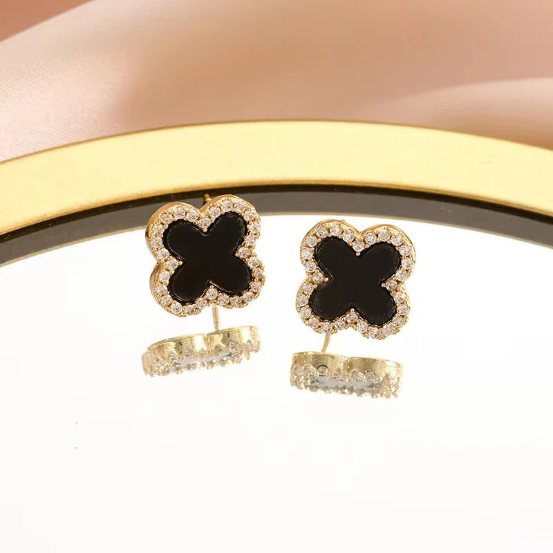 Women’s Leaf Hollow Zircon Stud Earrings – Elegant Triple Flower Fashion Jewelry for Party & Gift