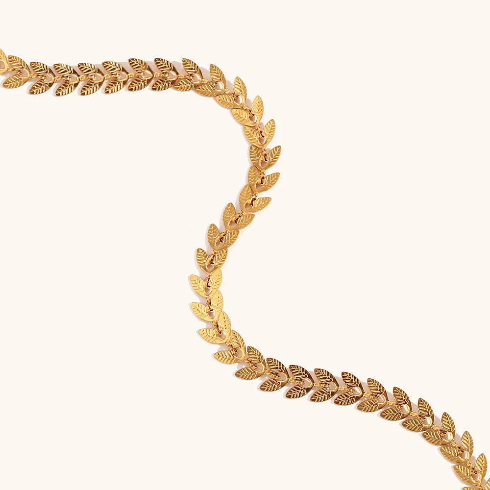 La.Muses Gold Plated Leaf Chain Necklace – Stainless Steel Fishtail Design Bracelet & Anklet Jewelry Set for Women