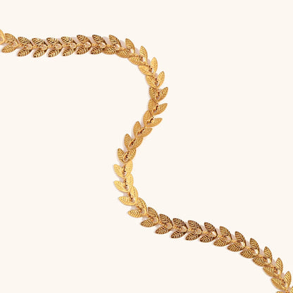 La.Muses Gold Plated Leaf Chain Necklace – Stainless Steel Fishtail Design Bracelet & Anklet Jewelry Set for Women