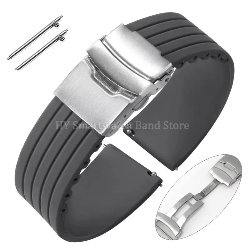Quick Release Silicone Watch Strap 18–24mm – Sport Rubber Band for Huawei Watch GT2/3/4, Omega, Seiko, Fossil