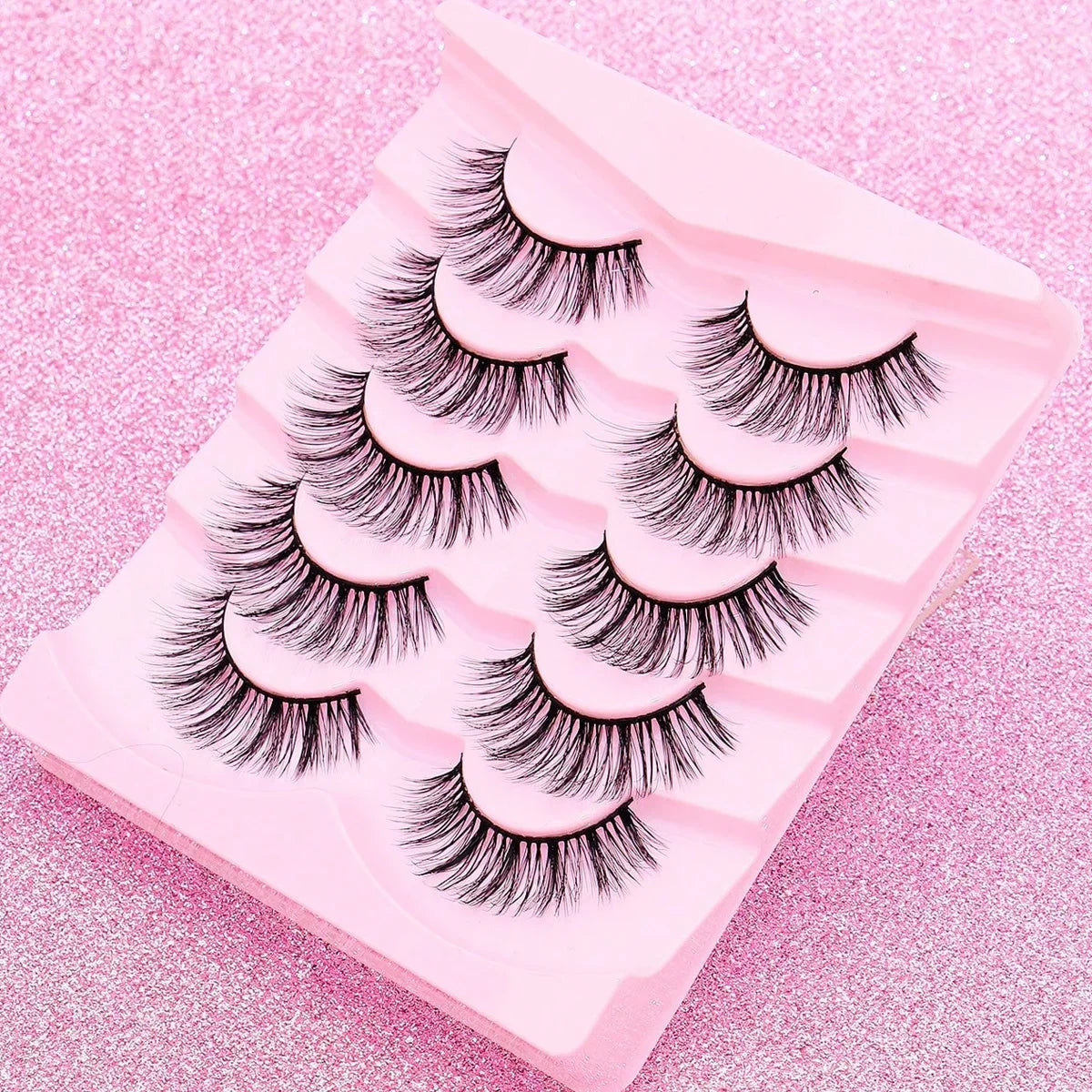 5 Pairs Cat Eye Faux Mink Eyelashes – Winged Long Natural Manga Style False Lashes Makeup Set