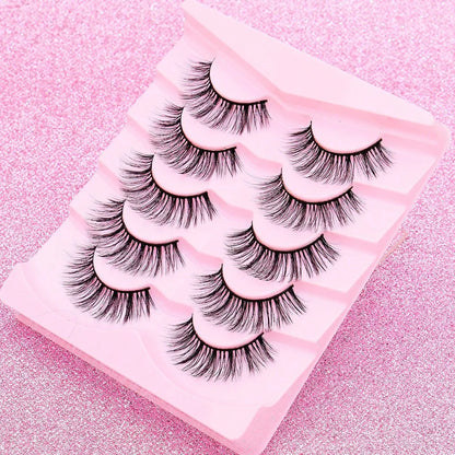 5 Pairs Cat Eye Faux Mink Eyelashes – Winged Long Natural Manga Style False Lashes Makeup Set