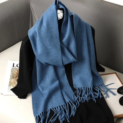62-Color Solid Women’s Winter Scarf — Thick Warm Cashmere Pashmina Shawl with Tassels, Outdoor Luxury Wrap, Windproof Fashion Scarf
