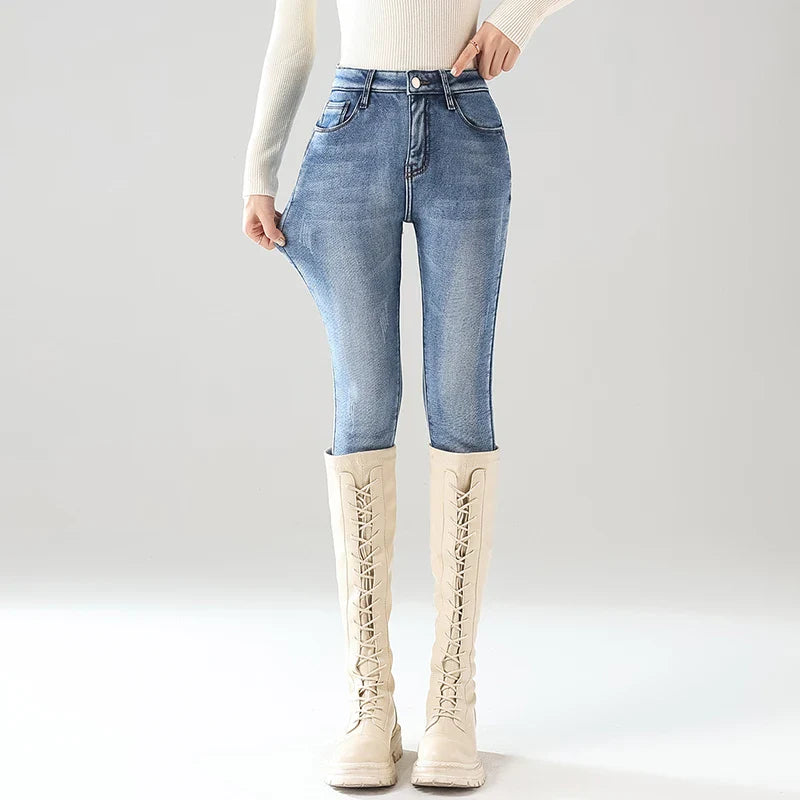 Women’s Thermal Fleece Jeans – Winter Warm Thickened Skinny Velvet Pants
