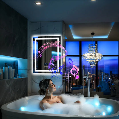 LUVODI Bluetooth LED Bathroom Mirror – Large Anti-Fog Lighted Vanity Mirror with 3-Color Modes