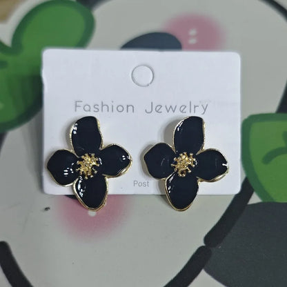 Hibiscus Flower Dropped Glaze Stud Earrings — French Vintage 2024 Fashion Jewelry for Women & Girls, Romantic Wedding Gift