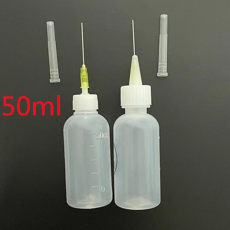 50ml Empty Plastic Precision Needle Bottle – Rosin Flux & 502 Glue Dispenser for Soldering, iPhone Repair & Electronics Tools