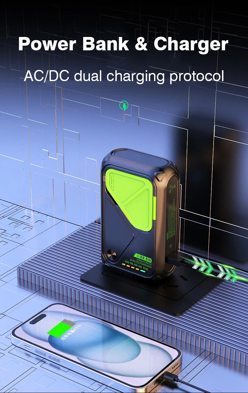 Magnetic Wireless Power Bank 20000mAh - Large Capacity Fast Charger with AC Plug, External Spare Battery for iPhone