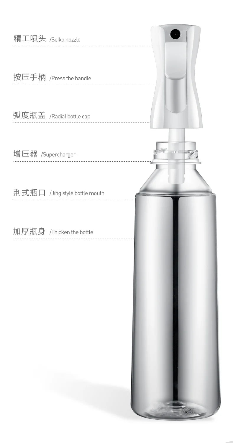 Refillable Hair Spray Bottle – 200/300/500ml Continuous Mist Water Sprayer for Salon & Home Hair Care