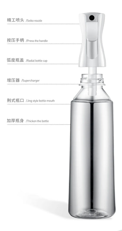 Refillable Hair Spray Bottle – 200/300/500ml Continuous Mist Water Sprayer for Salon & Home Hair Care
