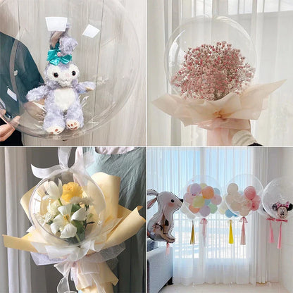 3pcs Large Wide Neck Transparent Bobo Balloons Bouquet for Valentines, Birthdays, and Weddings