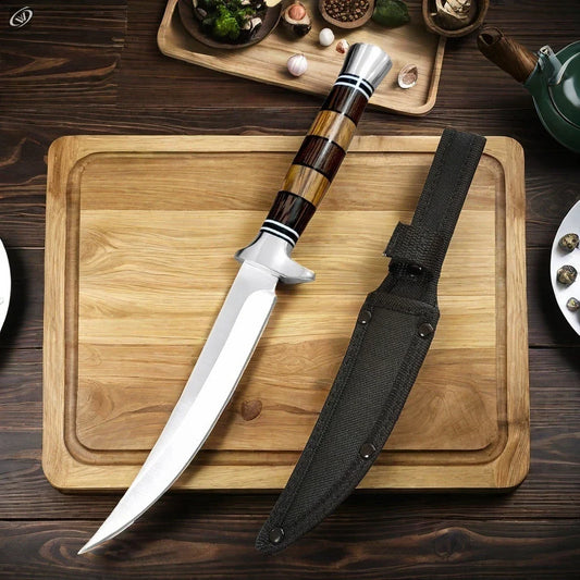 Stainless Steel Bone Meat Cleaver - Hand Forged Chef Butcher Boning Knife | Kitchen Fillet Knife with Rounded Handle for Cooking and Fruit