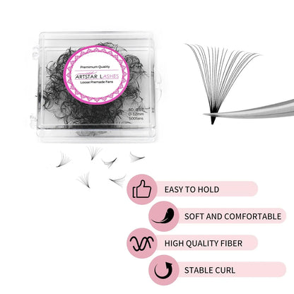 ARTSTAR Pointy Base Premade Eyelash Fans – 0.03mm Thin Professional Loose Lash Extensions