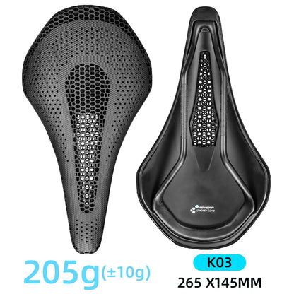 RYET Ultra Full Carbon 3D Printed Bike Saddle — 145mm Lightweight MTB Seat with High Modulus Carbon Fiber Base