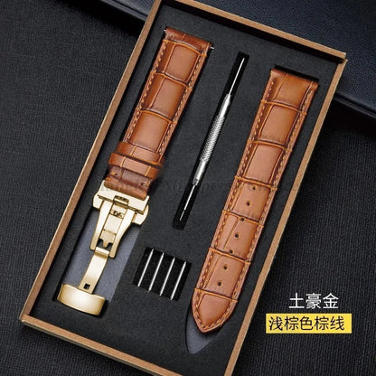 Universal Genuine Leather Watch Band 12–24mm with Butterfly Clasp – Premium Strap for Men & Women (Gift Box Included)