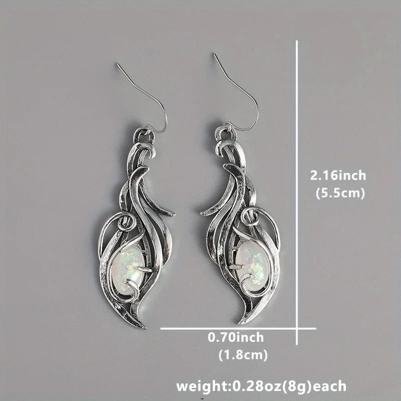 Bohemian Opal Dangle Earrings - Elegant Silver Plated Jewelry for Holidays & Special Occasions