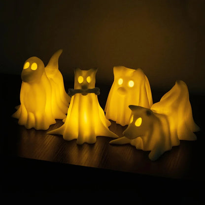 Dog Resin Statue - Halloween Decor Cute Spooky White Resin Figurine for Garden Witch Theme Party - No Candles, Halloween Props