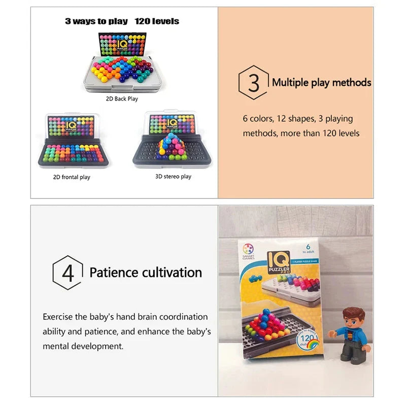 120 Challenges 3D IQ Puzzle Game – Classic Pyramid Logic Board for Kids, Montessori Bead Brain Teaser