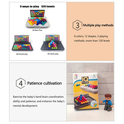 120 Challenges 3D IQ Puzzle Game – Classic Pyramid Logic Board for Kids, Montessori Bead Brain Teaser