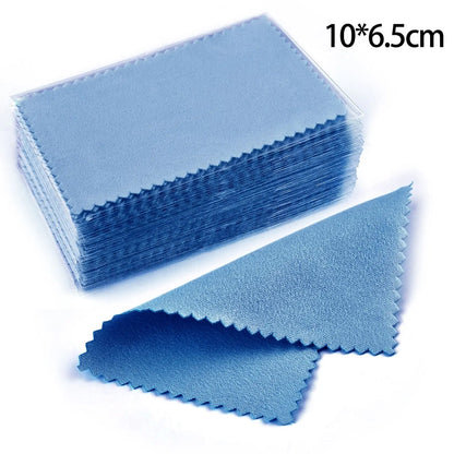 50pcs Silver Polishing Cloths 10x6.5cm & 8x8cm – Soft Cleaning Wipes for Necklaces, Rings & Jewelry Care