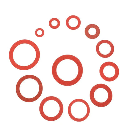 600Pcs Flat Washer Assortment Set – M10–M32 Red Steel & Fiber Insulation Sealing Rings for Fasteners, Bolts & Spacers