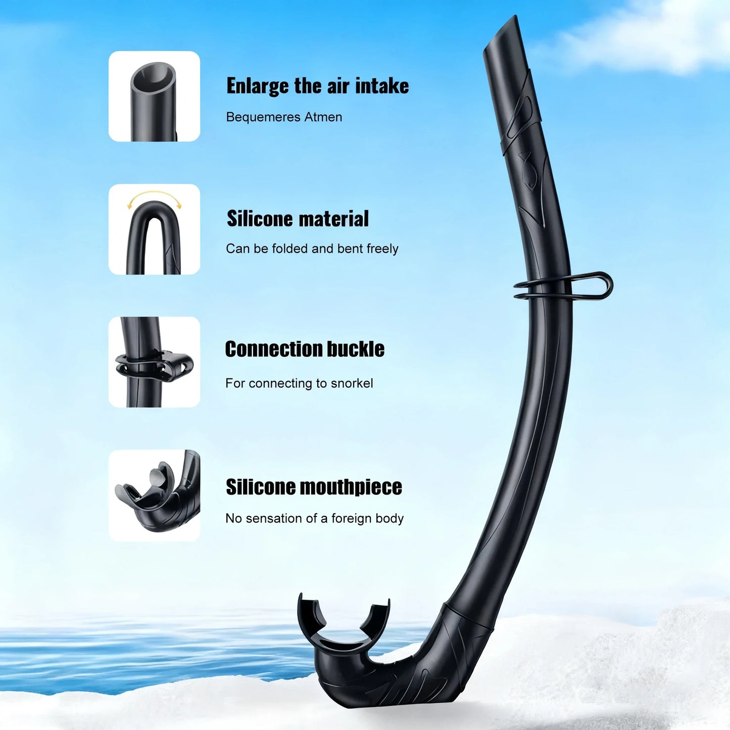 Soft Silicone Diving Snorkel - Portable Foldable Adult Snorkeling Gear for Freediving, Spearfishing & Swimming