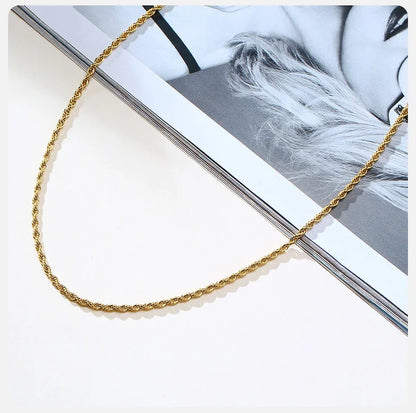 Vnox Dainty Gold Color Rope Chain Necklace – Chic Twisted Collar for Men & Women, Waterproof Stainless Steel, 2-5mm Width
